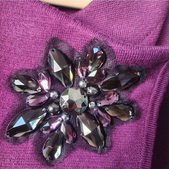 Jm Collection Purple Assymetrical Broached 3/4 Sleeve Sweater - Picture 4 of 13